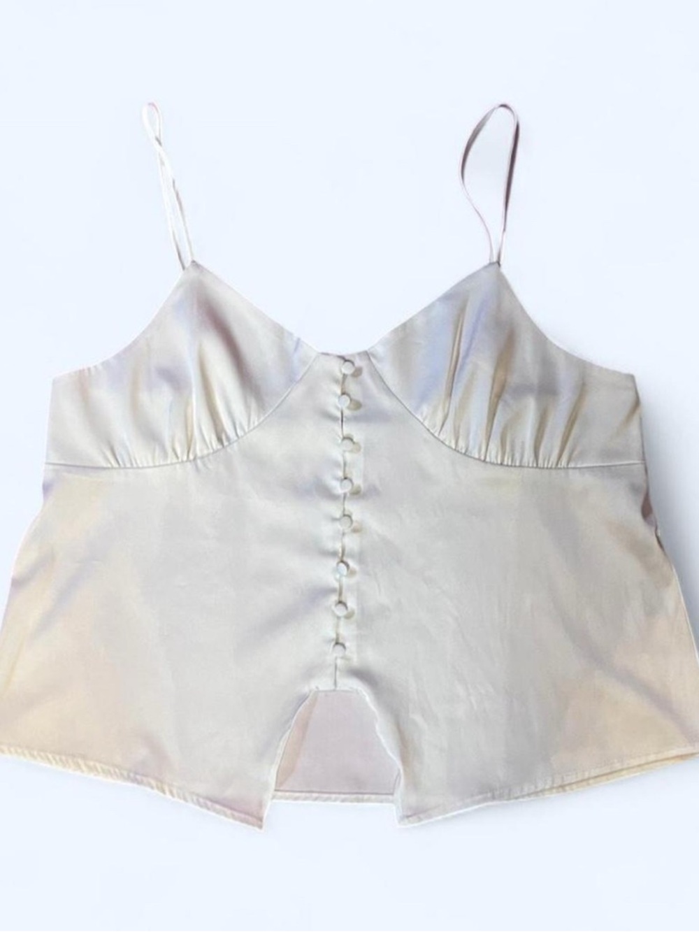 White Satin Button-Front Adjustable Strap Cami Top